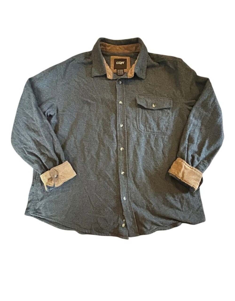 CQR Men's Long Sleeve Button Down Flannel Shirt with Corduroy Trim